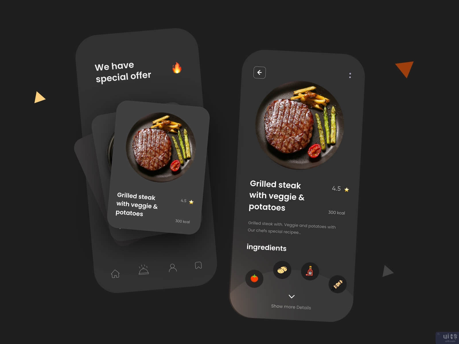 食品应用黑暗主题UI设计(Food App Dark Theme UI Design)插图