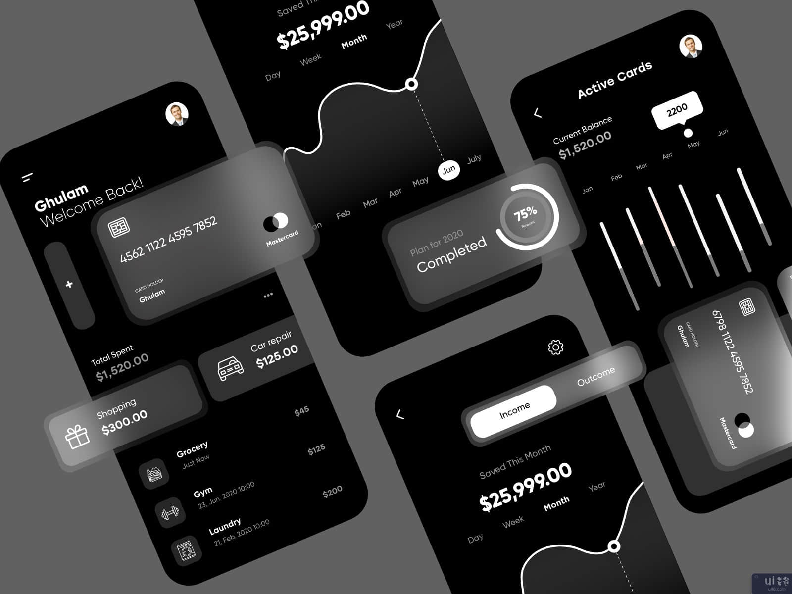 金融应用黑暗主题(Finance App Dark Theme)插图
