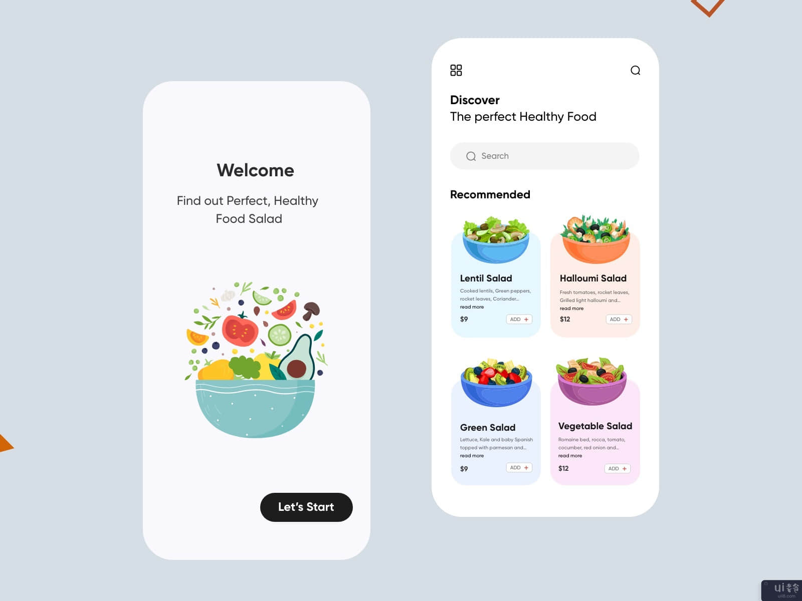 健康食品沙拉的移动应用-UX/UI设计(Healthy Food Salad Mobile App-UX/UI Design)插图1
