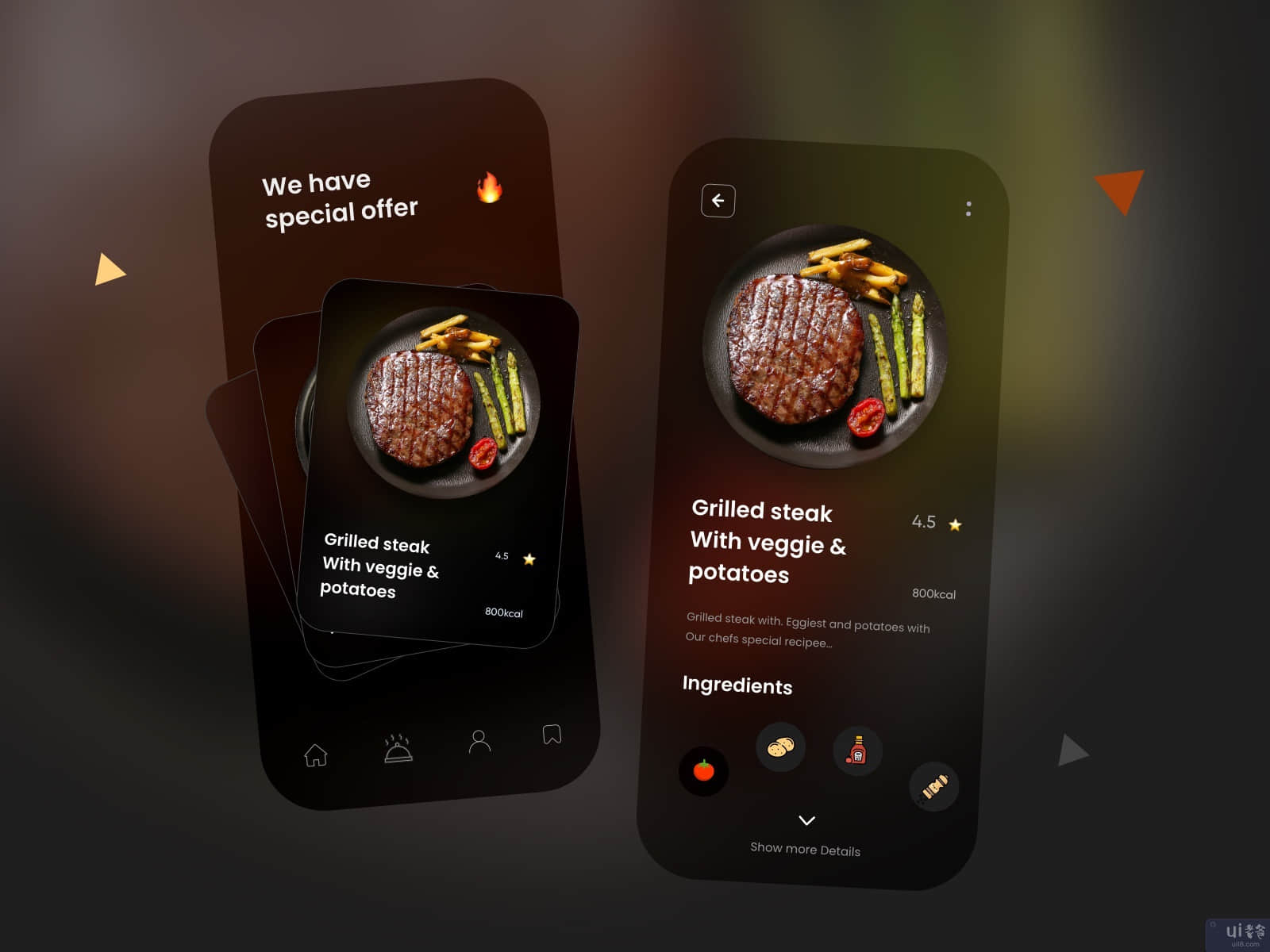 食品应用黑暗主题UI设计(Food App Dark Theme UI Design)插图1