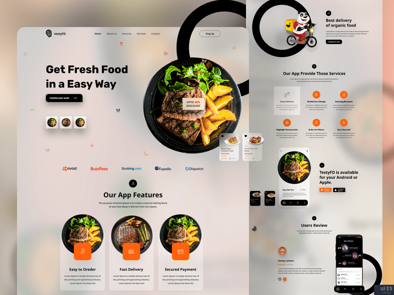 食品手机APP登陆用户体验UI设计(Food Mobile APP Landing UX UI Design)插图