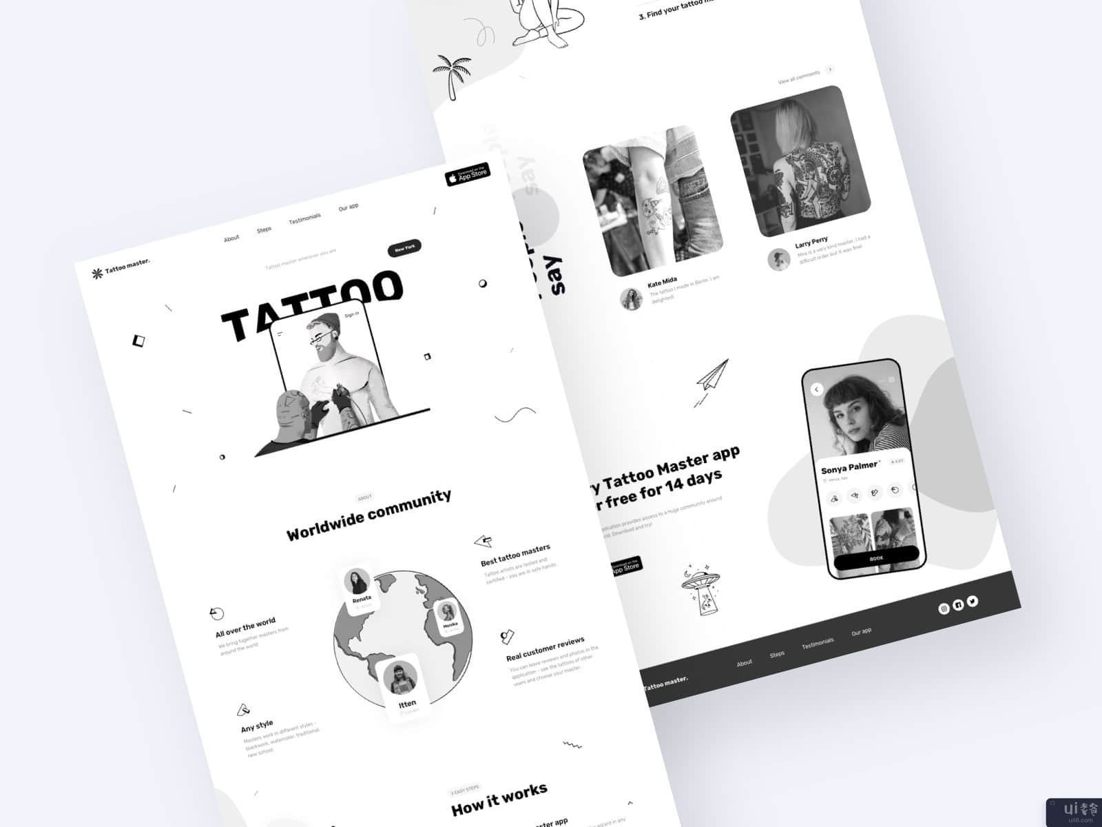 纹身艺术家网站登陆页设计互动(Tattoo Artist website landing page design interaction)插图1