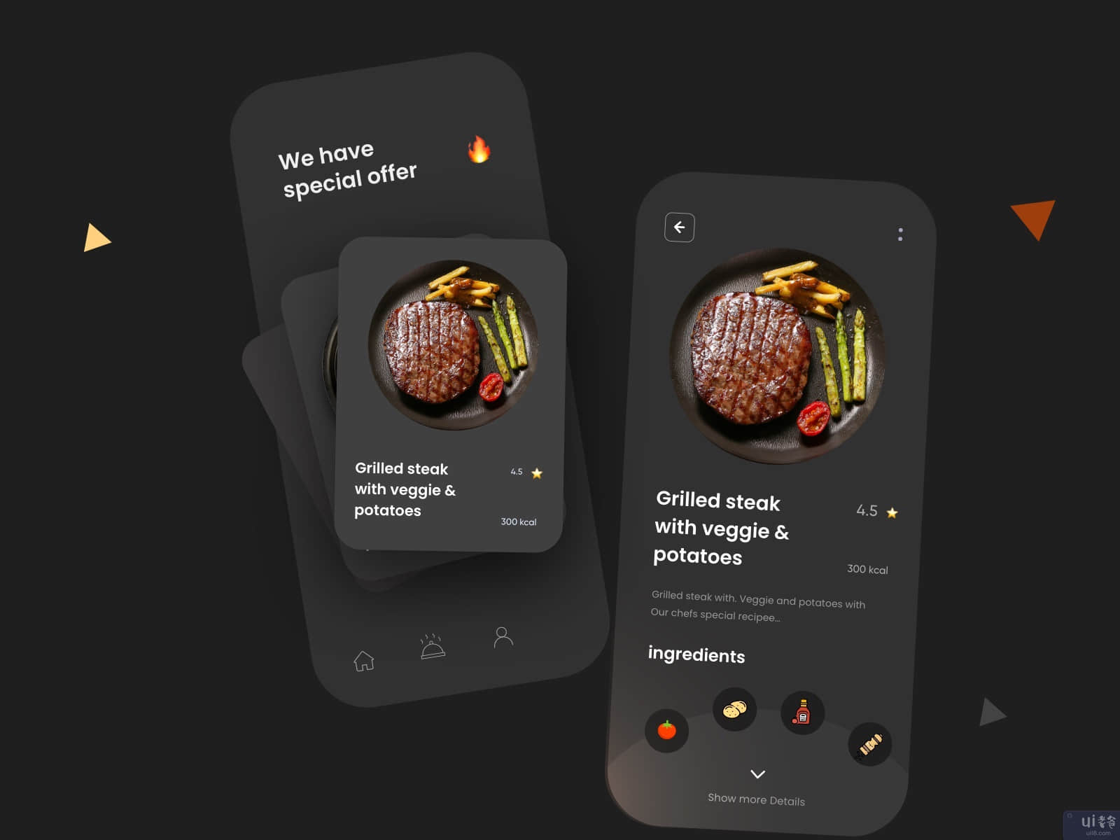 食品应用黑暗主题UI设计(Food App Dark Theme UI Design)插图2