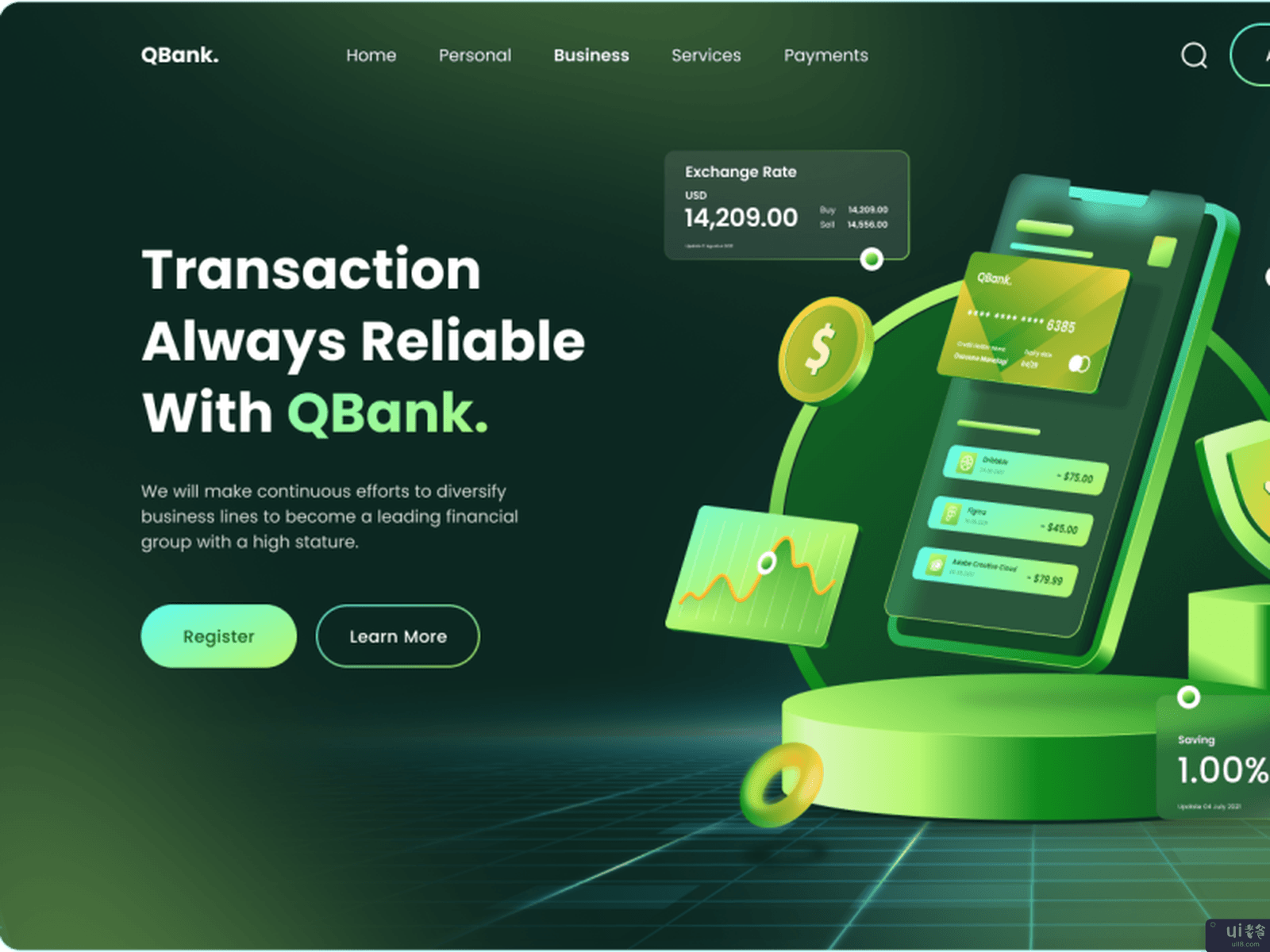 QBank.- 数字银行头条网站(QBank. - Digital Bank Header Website)插图3