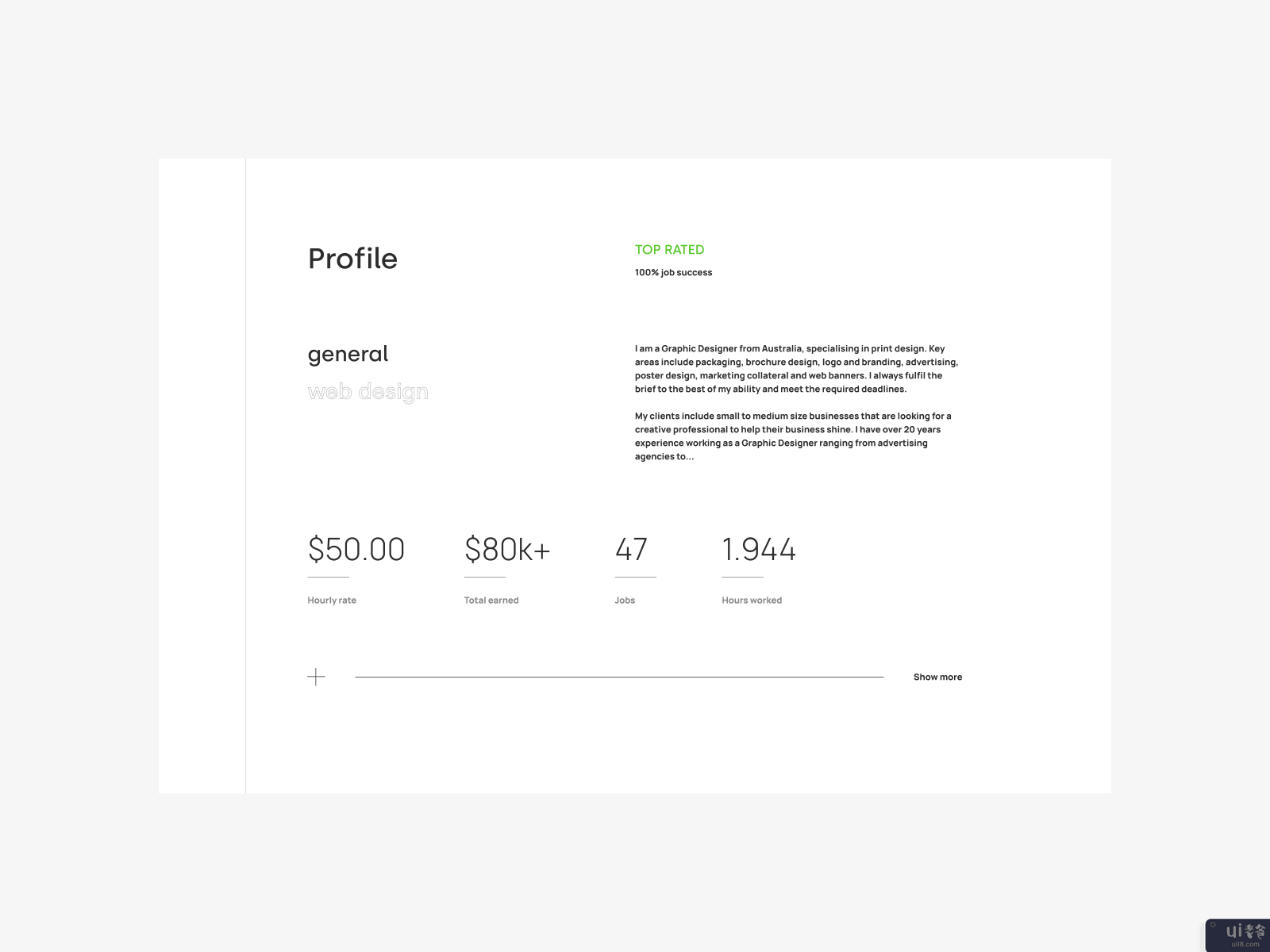 Upwork - 新设计。简介页(Upwork — new design. Profile page)插图1