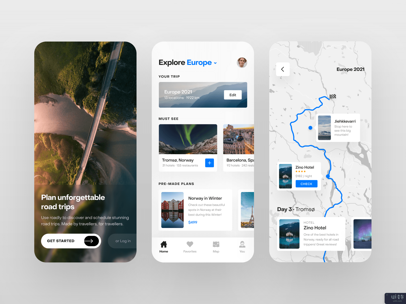 公路旅行规划器应用程序用户界面(Road Trip Planner App UI)插图
