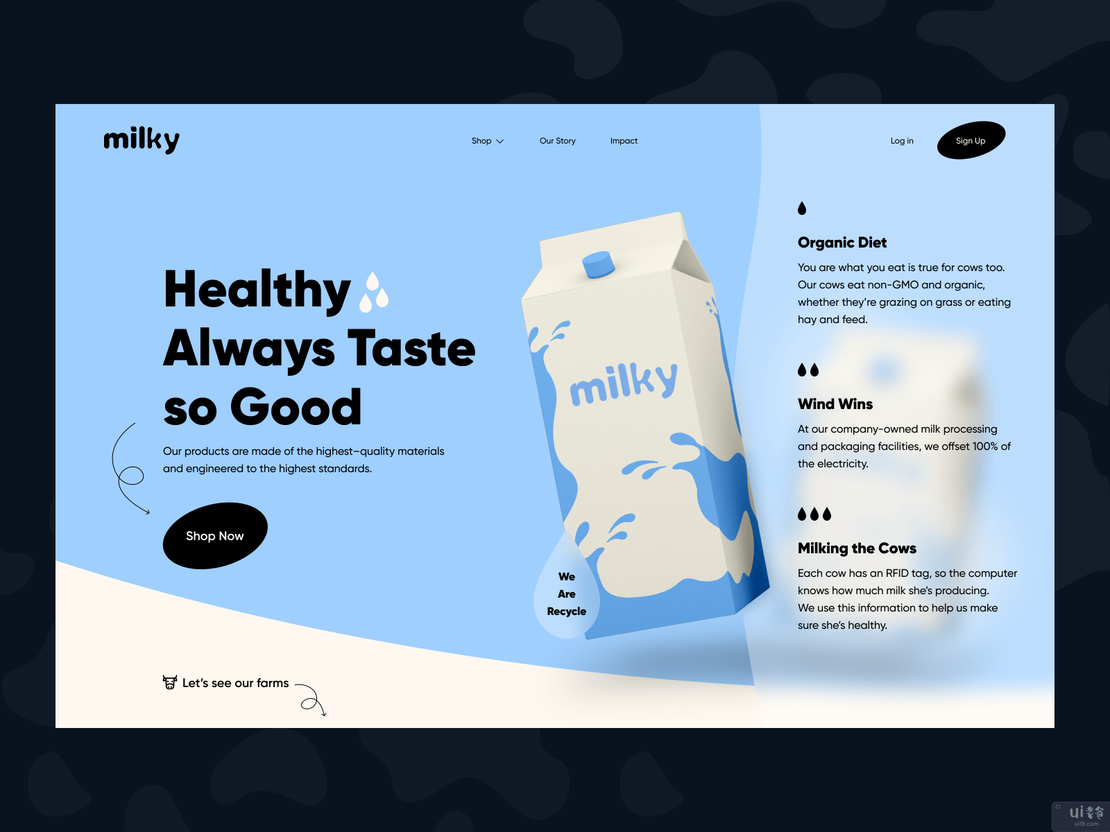 网页设计--牛奶公司的登陆网站(web design - landing for milk's company)插图