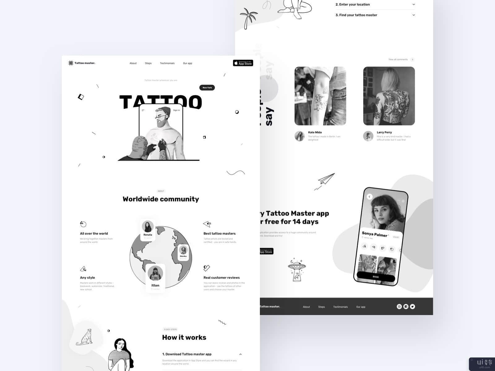 纹身艺术家网站登陆页设计互动(Tattoo Artist website landing page design interaction)插图3