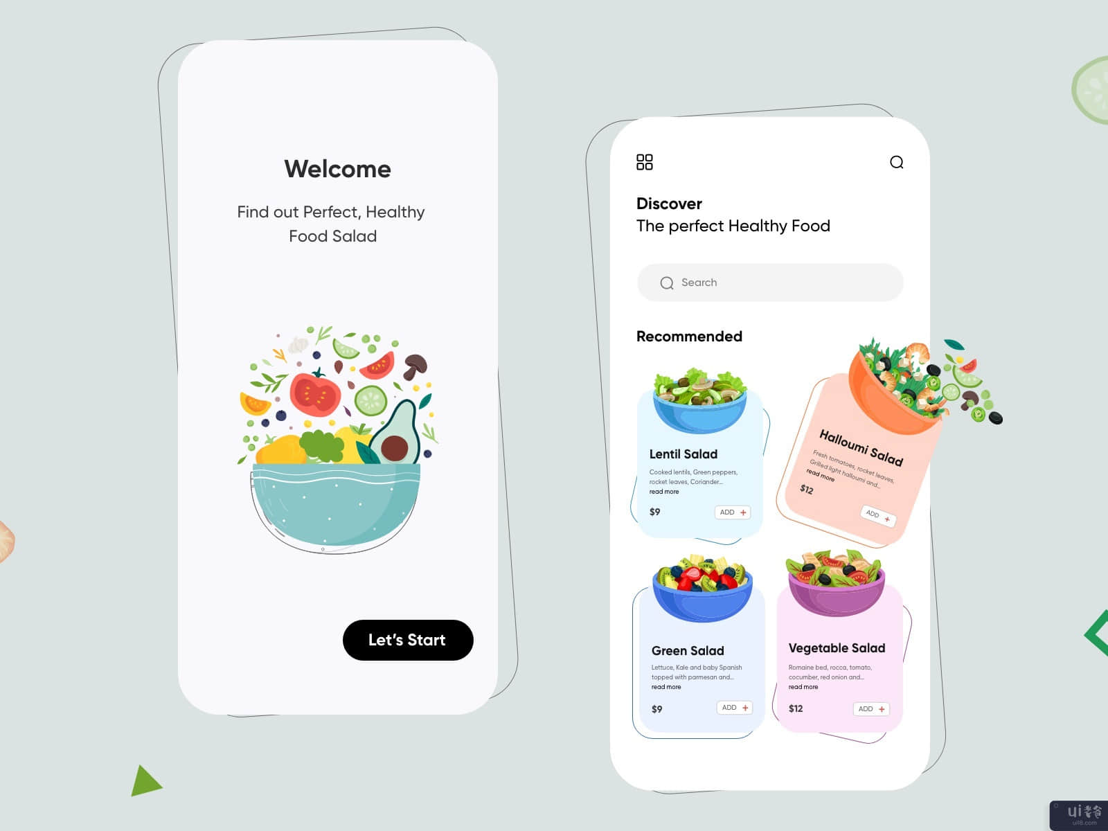 健康食品沙拉的移动应用-UX/UI设计(Healthy Food Salad Mobile App-UX/UI Design)插图