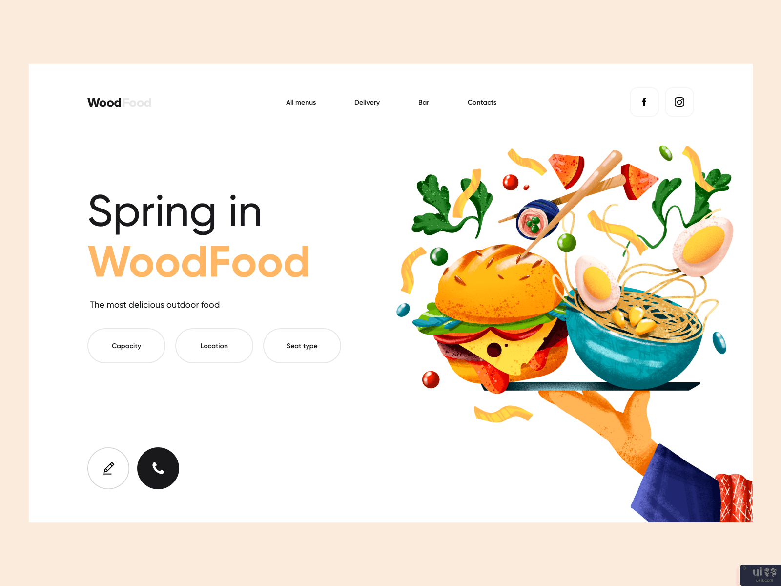 WoodFood - 带插图的网页设计(WoodFood - Web Design with Illustration)插图