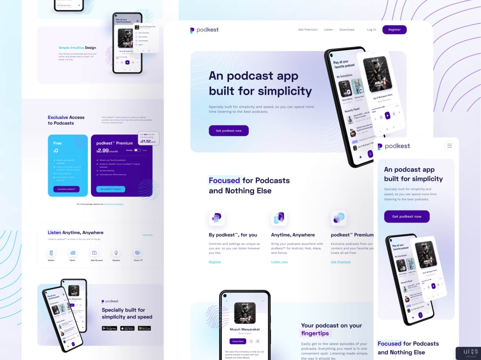 Podkest - 播客应用登陆页(Podkest - Podcast app Landing Page)插图