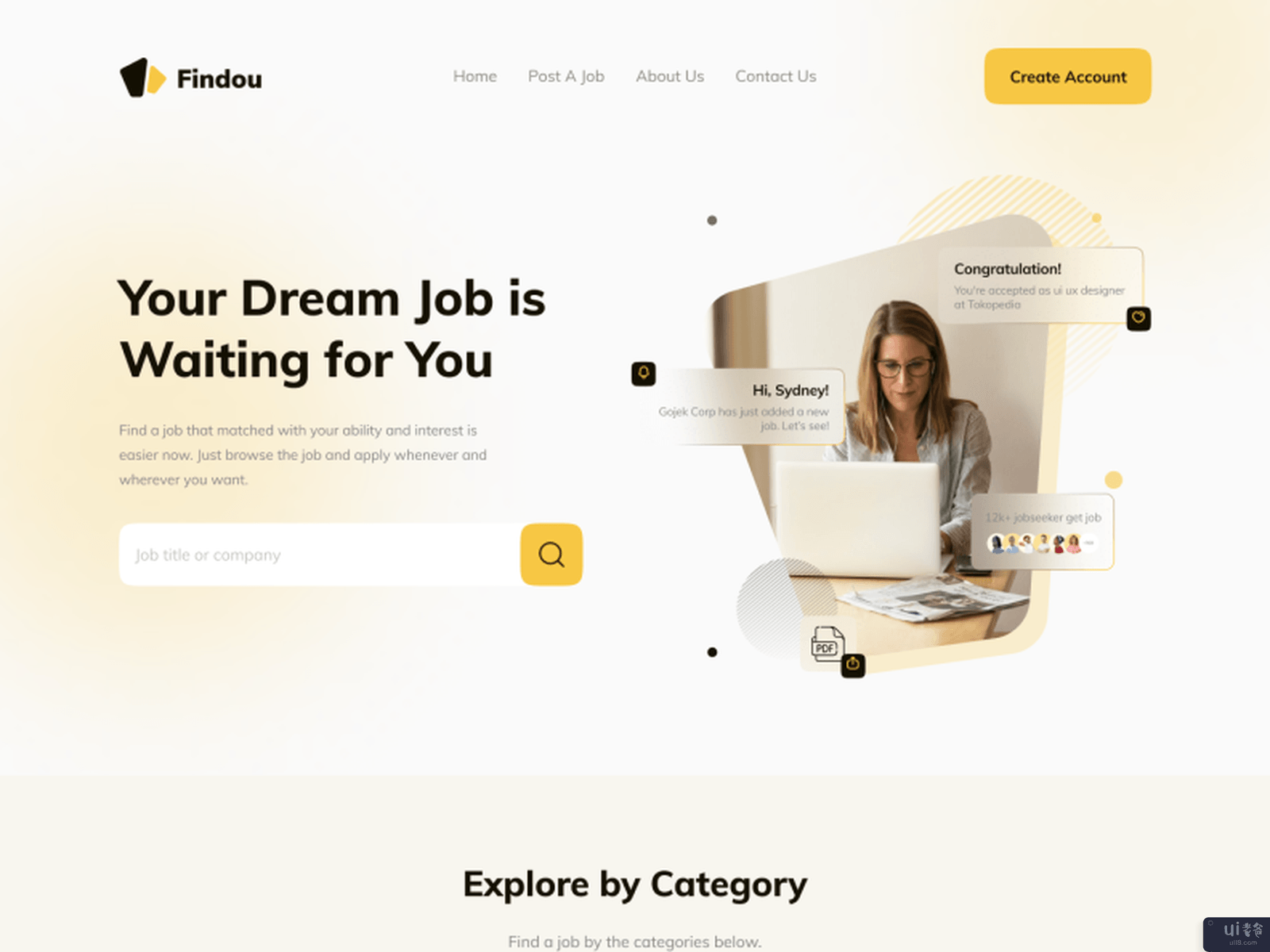 Findou - 工作搜寻器登陆页(Findou - Job Finder Landing Page)插图1