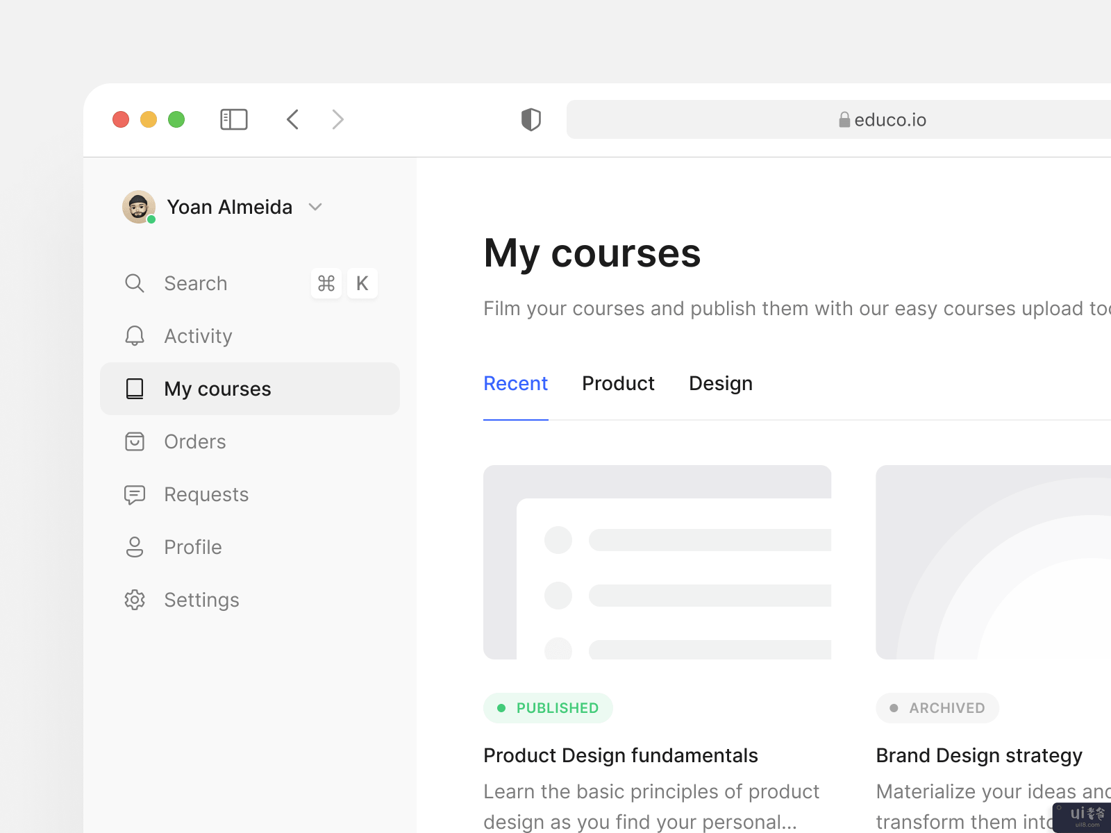 在线学习平台 - 仪表板(Online learning platform — Dashboard)插图