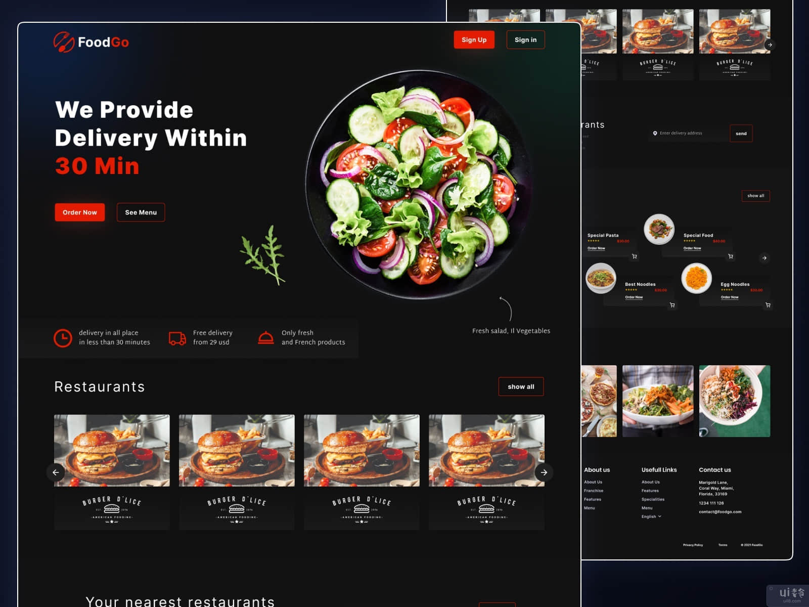 Foodgo着陆页设计, 食品配送着陆页Ui(Foodgo Landing Page Design, Food Delivery Landing Page Ui)插图