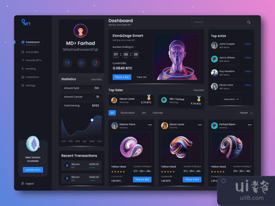 NFT仪表板 - UI设计。(NFT Dashboard - UI Design.)