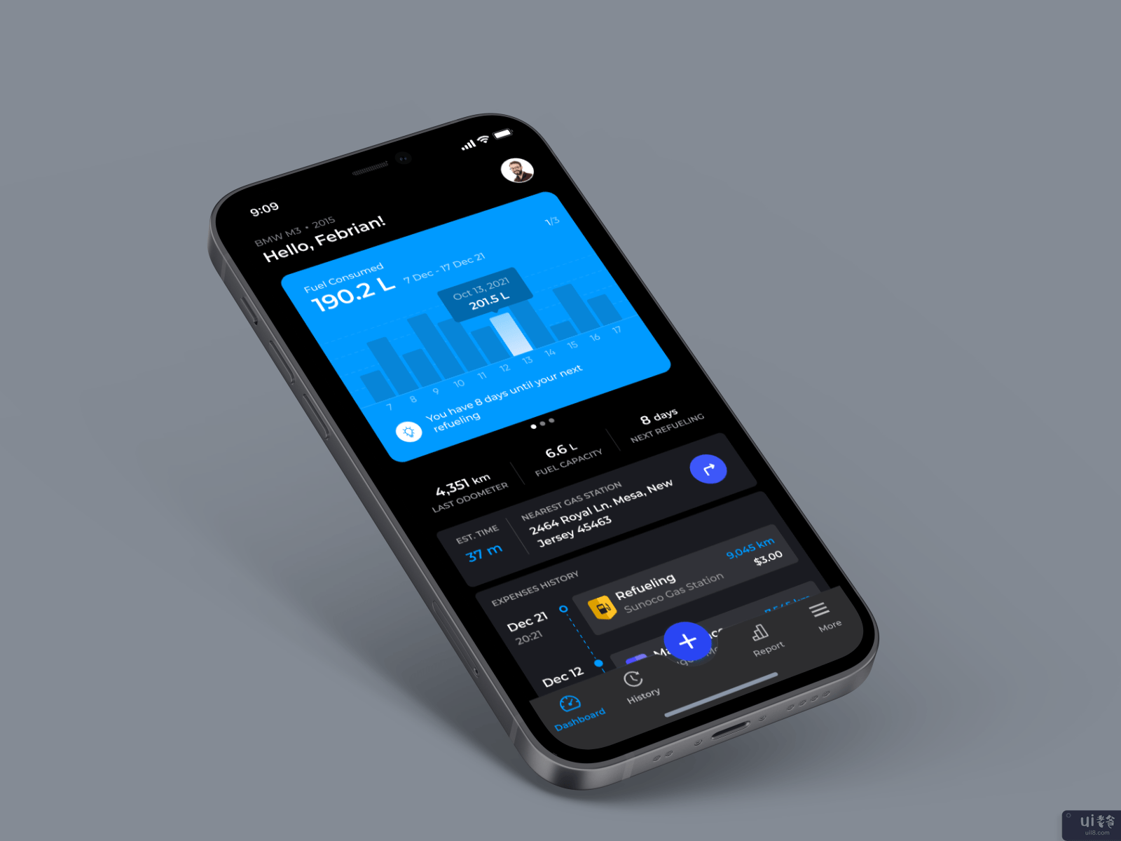 Fuelo - 燃油费用追踪器应用概念(Fuelo - Fuel Expense Tracker App Concept)插图