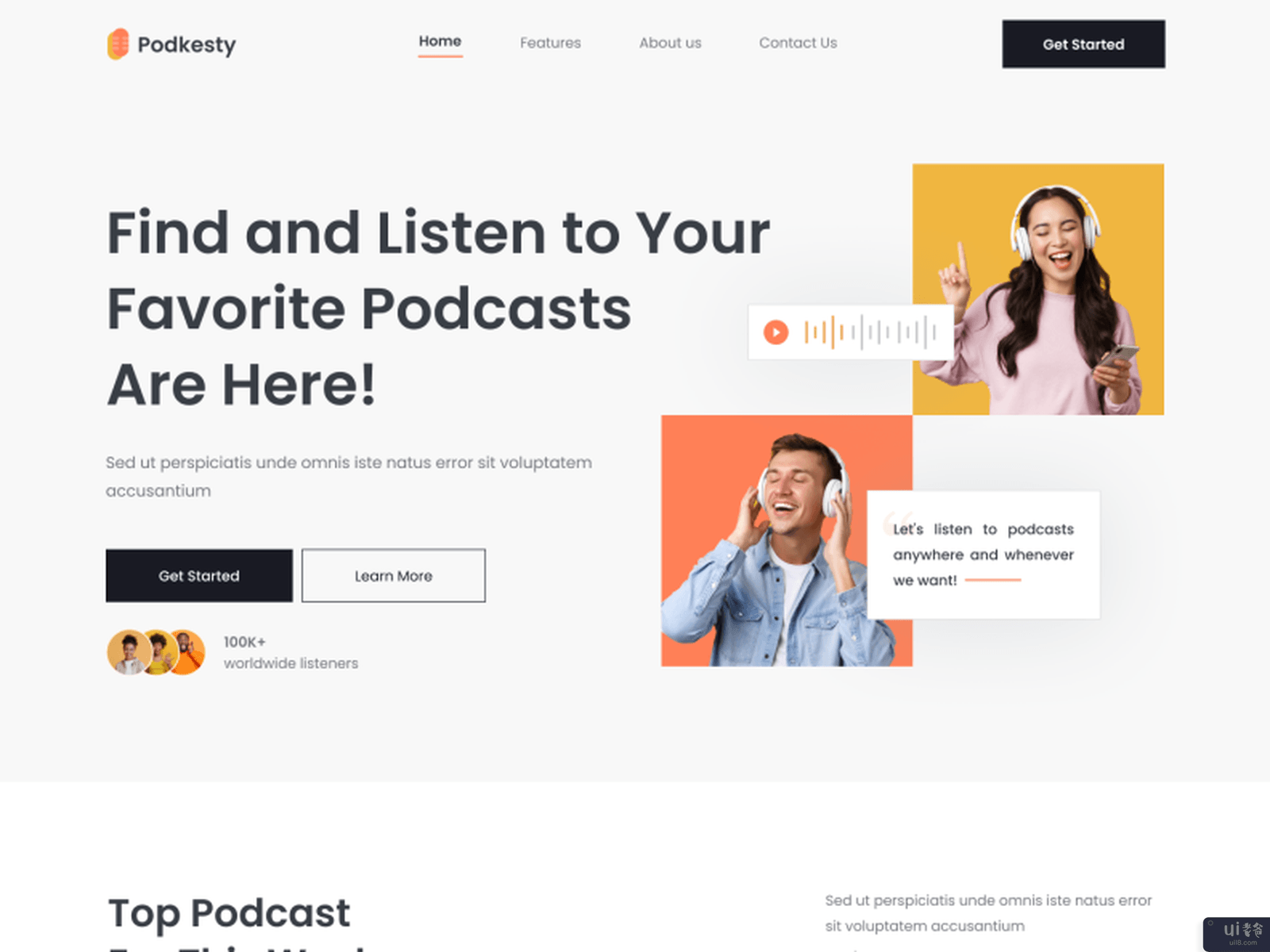 Podkesty - 播客登陆页面设计(Podkesty - Podcast Landing Page Design)插图1
