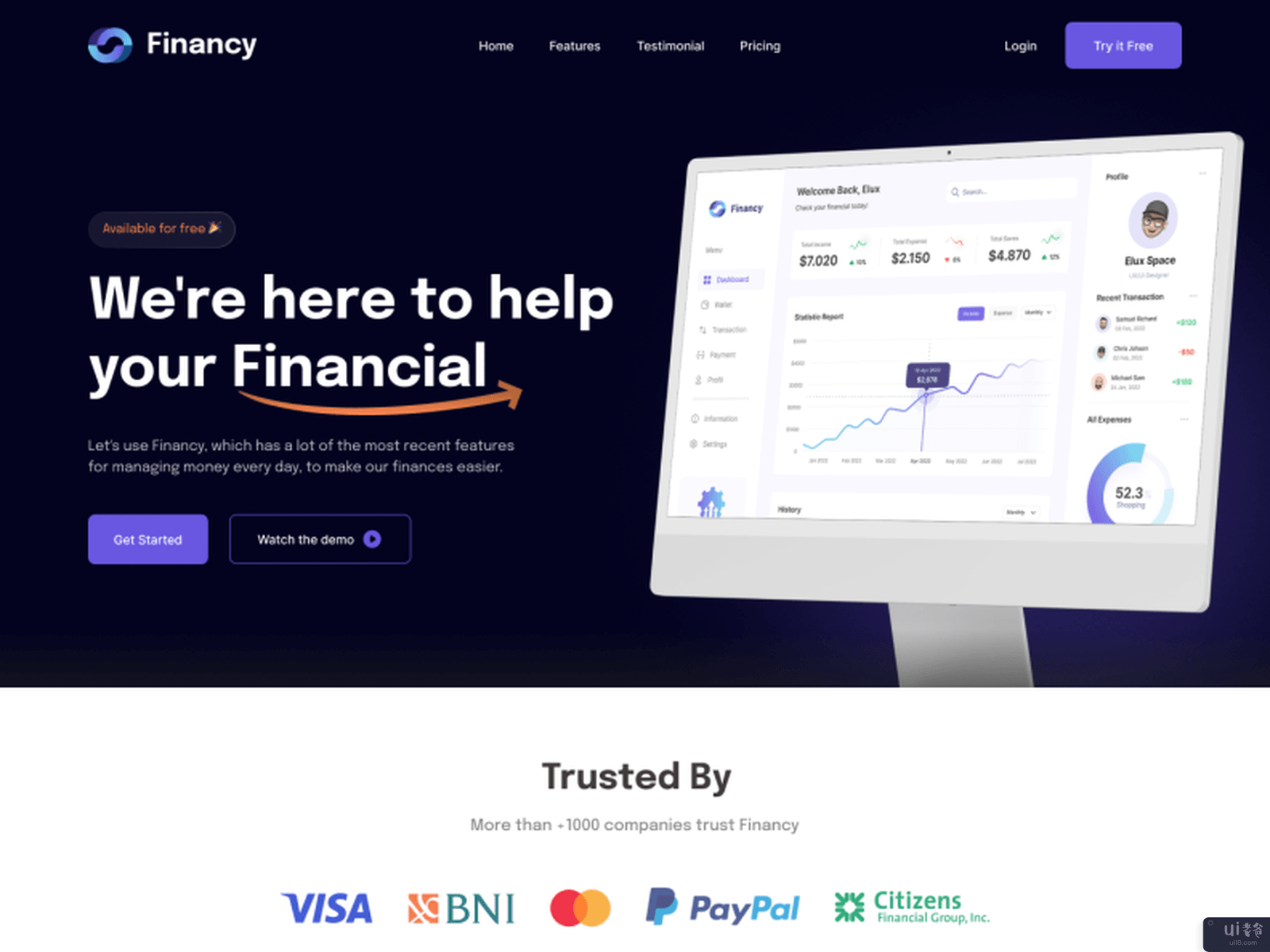 Financy - 金融着陆页(Financy - Finance Landing Page)插图2
