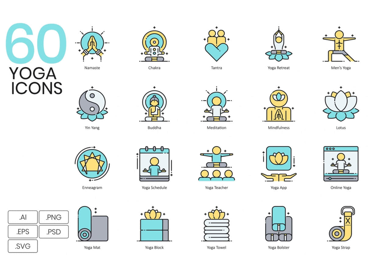 60个瑜伽图标 水系列 (60 Yoga Icons  Aqua Series)