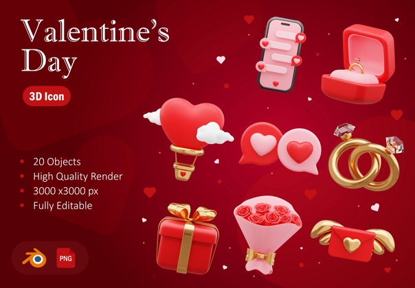 情人节 3D 资产 (Valentine's Day 3D Asset)