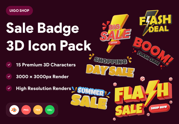 销售徽章 3D 文字图标 (Sale Badge 3D Word Icon)
