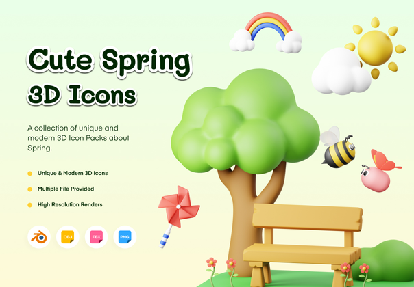 春天的 3D 插画 (Spring 3D Illustration)