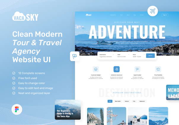 Vacasky - 简洁现代的旅游和旅行社网站 (Vacasky – Clean Modern Tour & Travel Agency Website)