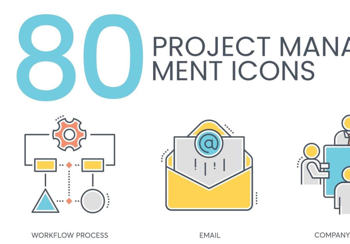 80 项目管理彩色线条图标 (80 Project Management Color Line Ic