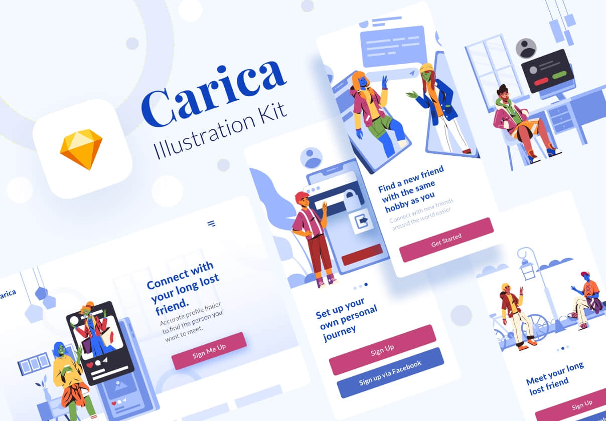 Carica社交主题插画套件 (Carica Social-Themed Illustration