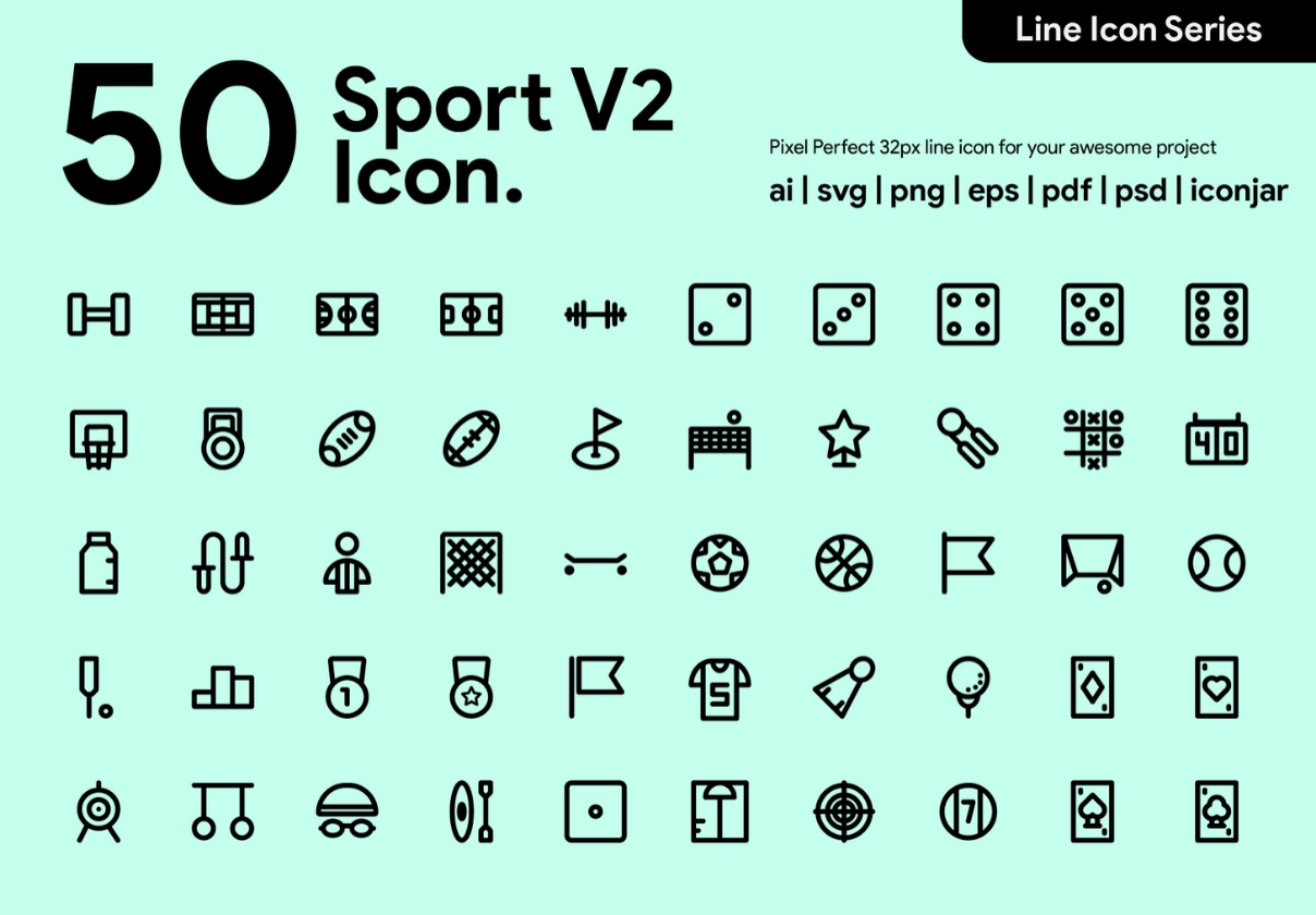 50个运动线型图标V2 (50 Sport Line Icon V2)