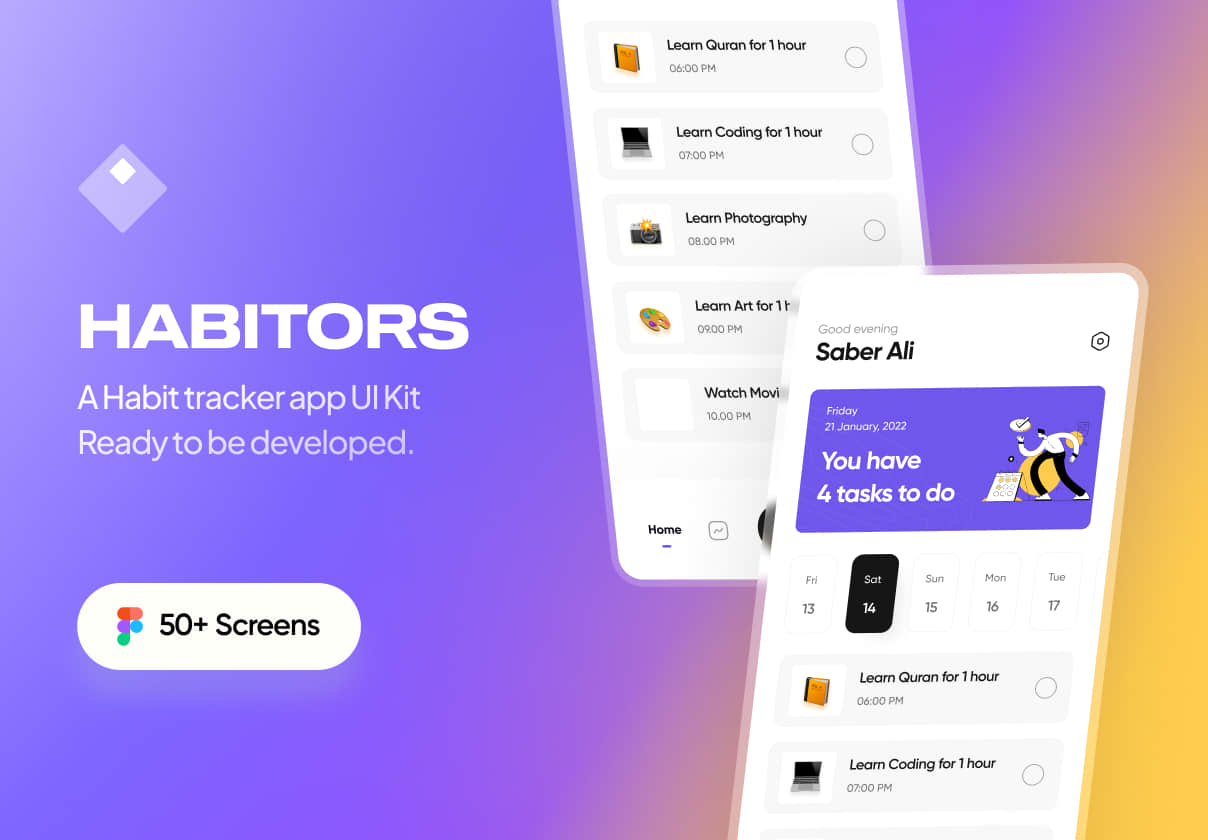 Habitos - 形成习惯的应用程序UI套件(Habitos - A habit forming app ui kit)