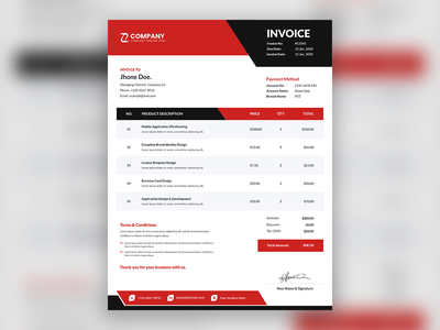现代专业创意红色商务发票模板(Modern professional creative red business invoice template)