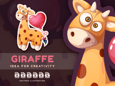 长颈鹿心-卡通人物(Giraffe with heart - cartoon character)