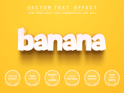 黄色香蕉 - 可编辑的文字效果，字体样式。(Yellow banana - editable text effect,  font style.)