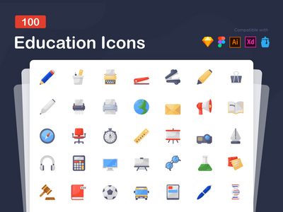 现代平面风格的教育图标(Education Icons in Modern Flat Style)