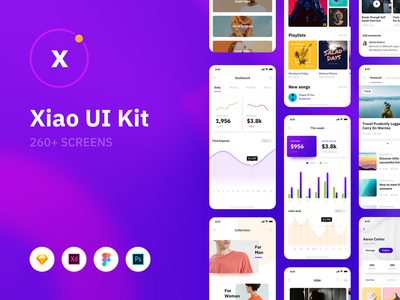 Xiao iOS UI Kit - 260 多个屏幕，有 10 个类别的浅色/深色变体(Xiao iOS UI Kit - 260+ Screens with 10 Categories in Light/Dark Variants)