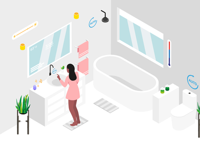 智能家居浴室等距图(Smart Home Bathroom Isometric Illustration)
