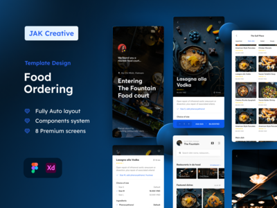 美食广场点餐应用 - 主页、商店、菜肴 UI 模板(Food court ordering app - Home, Store, Dish UI template)
