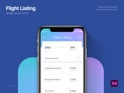 航班列表/搜索结果 - 单屏 UI 套件(Flight Listing/Search Result - Single Screen UI Kit)