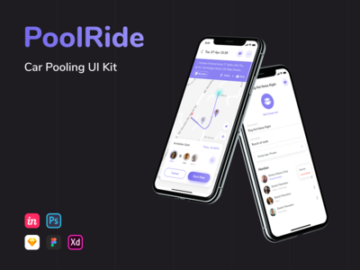 PoolRide - 拼车 UI 套件 #10(PoolRide - Car Pooling UI Kit #10)