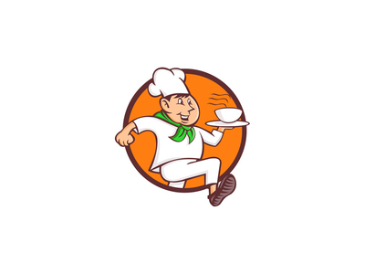 运行厨师服务快餐吉祥物(Running Chef Serving Fast Food Mascot)