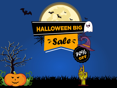 万圣节销售横幅设计(Halloween sales banner design)