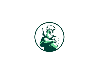 大胡子厨师武器交叉刀圈复古(Bearded Chef Arms Crossed Knife Circle Retro)