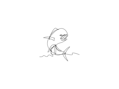 鲯鳅或普通海豚跳上连续线图(Mahi-mahi or Common Dolphinfish Jumping Up Continuous Line Drawing)
