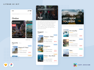 LiTour - 旅行预订应用程序 UI 套件 #2(LiTour - Travel Booking App UI Kit #2)