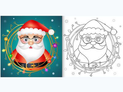 着色书与可爱的圣诞老人与树枝装饰圣诞节(coloring book with a cute santa clause with twigs decoration christmas)