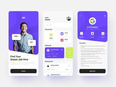 Jobfi - 远程工作自由职业者求职搜索应用程序 UI 工具包模板(Jobfi - Remote Work Freelance Job Search Finder App UI Kits Template)
