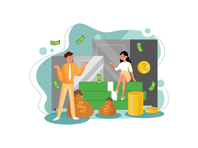 有很多钱的开朗商人插图(Cheerful businessperson with lots of money Illustration)