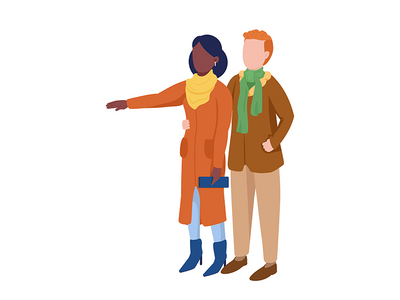 穿大衣的夫妇选择半平面彩色矢量字符(Couple in coats choosing semi flat color vector characters)