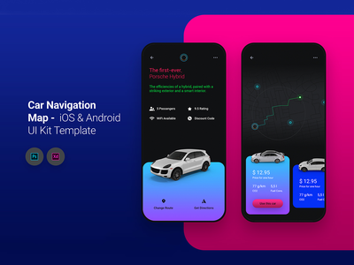 汽车导航地图 iOS & Android UI 套件(Car Navigation Map iOS & Android UI Kit)